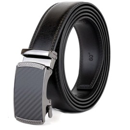 Men's Adjustable Leather Belt, Automatic Buckle Ratchet Belts for Men Dress, Jeans & Suits, Width 35MM - 1.3" (Black2, Large 36"-40")