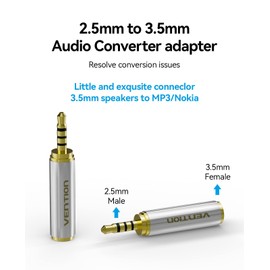 VENTION 2 Pack 2.5mm Male to 3.5mm Female Adapter, 3.5mm Female to 2.5mm Male Audio Adapter Converter Premium Quality Headphone Earphone Headset 2.5mm to 3.5mm 3 Ring Jack Stereo or Mono (Silver)