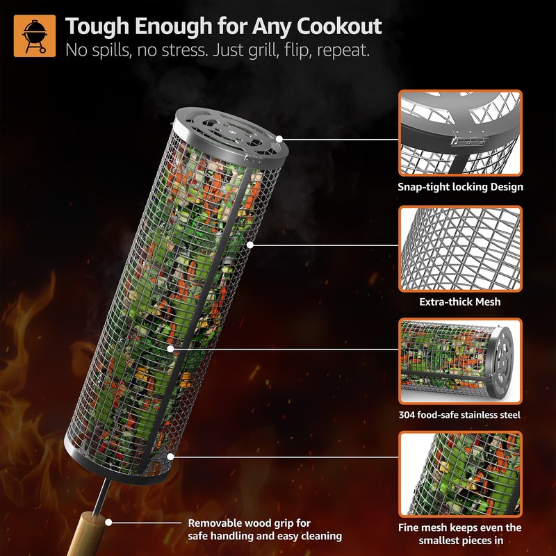 Sorbus Grill Basket - Stainless Steel Large Folding Barbecue Grilling