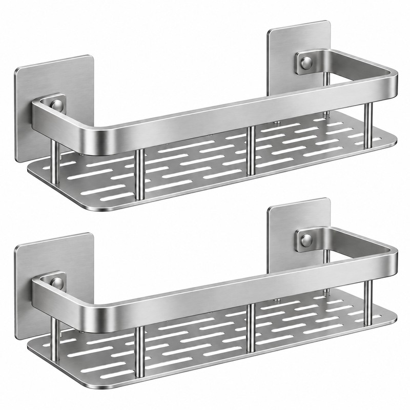 2pcs Aluminum Alloy Bathroom Shower Shelf – No-Drill Shampoo Rack