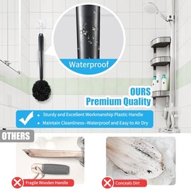 VANZAVANZU Conjunto de Esponja de Lufa Exfoliante, Esponja de Baño Antideslizante de 17" de Mango de Plástico con Esponja de Ducha Esponjosa - Negro