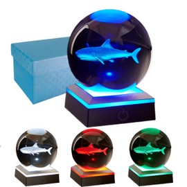 DIGFPWT Shark Crystal Ball Lamp,3.15 inch 3D Shark Crystal Ball Night Light with LED Colorful Lighting Touch Base, Shark Lamp Gift for Friends (Shark)
