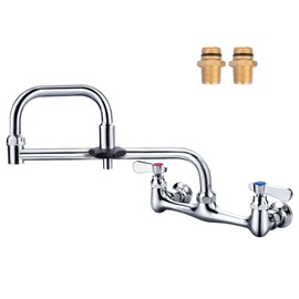 iVIGA Commercial Sink Folding Faucet with 18" Swivel Jointed Nozzle, with Rotating Handle, Wall Mount Kitchen Pot Filler Faucet 8" Center Dual Handles with Double Joint Swing Arms for Restaurant Sink