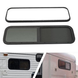 RibasuBB Horizontal RV Window, 42” W X 12” H Tinted Sliding Camper Window withTrim Ring RV Door Window Replacement, Emergency Window for RV, Camper, Trailer