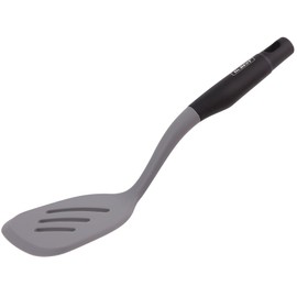 Dr.BEST Silicone Slotted Turner Spatula,Heat Resistant,Non-Stick, Ergonomically Handle,Soft Grip,Assorted-color Design(Black/Gray)