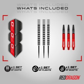 RED DRAGON Javelin Black 20g - Tungsten Professional Steel Tip Darts Set with Dart Flights and Dart Shafts (Stems)