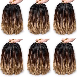 Xtrend 6 Packs Synthetic Fibre Ombre Spring Twist Braids Hair Crochet Braiding Hair 90 Strands 8 Inch Passion Twist Crochet Hair for Butterfly Locs Extensions Fluffy Twist 53#
