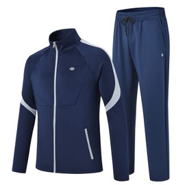 MoFiz Men's Running Tracksuits Set Full Zip Casual Sports Jogging Gym Athletic Sweat-Suit Sportswear Set with Zip Pockets Navy-grey Tag US XL=EU 2XL