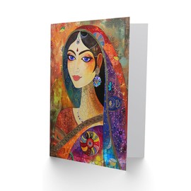 Artery8 Indian Woman With Saree Colourful Folk Art For Her Woman Birthday Card