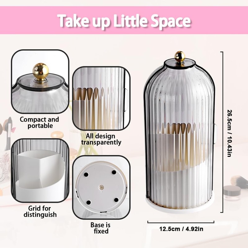 Fosoloni Makeup Brush Holder Organizer with Clear Lid 360 Rotating