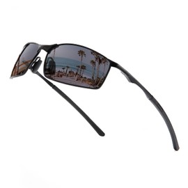 OuShiun Herren Sportbrille Polarisierte Sonnenbrille für Outdoor Metallrahmen UV Schutz Fahren Angeln Radfahren Laufen Fahrer Brille (Schwarz)