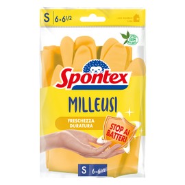 Spontex Casalinghi Milleusi Extra Gloves 100% Latex with Cotton Lining 1 Pair Size Selectable Taglia S Yellow