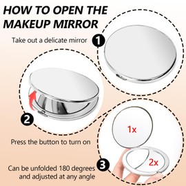 HAPUTDY Portable Compact Metal Folding Makeup Mirrors, Beautiful and Elegant,1X/2X Magnifier. (Naked Silver)