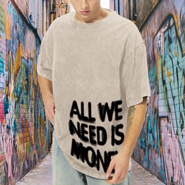 Weetiotio Mens Oversized Graphic Tees Streetwear Baggy Shirts Y2k Vintage Acid Wash Cotton Tshirt Harajuku Grunge Shirt Men(Apricot,M)