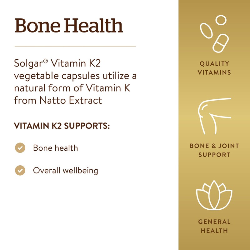 Solgar Natural Vitamin K2 (MK-7) 100 µg Vegetable Capsules -