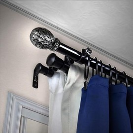 Maykoosh Victorian Virtue Bay Window Curtain Rod, Black.1- Elegant Curtain Rod for Bay Windows, Adjustable Specialty Drapery Rod with Antique Charm