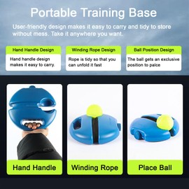 Q&F Tech Tennis Trainer Rebound Ball with String, Self-Practice Solo Practice Replaced Ball with Elastic Black Rope
