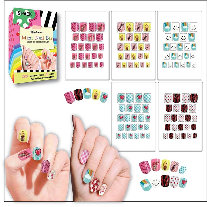 MayQueen 120 PCS 5 Pack Children Acrylic Press On Pre-Glued