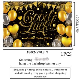 Good Luck Banner Backdrop Decorations - Black Gold We Will Miss You Background Decoration, Good Luck Large Size Banner 70.8x47.2inch for Retirement Graduation Farewell Leave Party