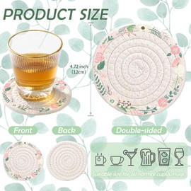 BUZCOZY 6 Pieces Cotton Coasters Floral Woven Coasters Set of 6 Aesthetic Flower Drink Coasters for Desk Coffee Table Protection Housewarming Gifts Tabletop Decoration,Home Decoration (Rose)