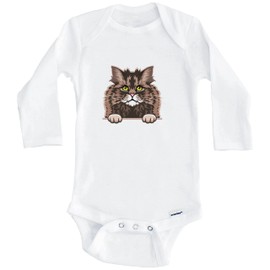 Really Awesome Shirts Selkirk Rex Cat Popping Up Fun Selkirk Rex Kitten Baby Bodysuit (Long Sleeve), 3-6 Months White