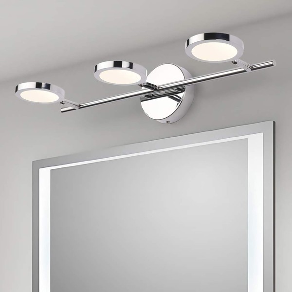 LED Vanity Lights 3-Lights, Joosenhouse Wall Sconces Bath Light for Mirror in Home Bathroom Up Down Vanity Wall Lighting Fixtures 21.26" Inches Long Chrome 4000K