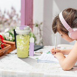 Waterbottle with Straw | 600ml Cold Water Bottle Cup,Lily of the Valley Jug Reusable Leak-Proof Flask for Kids Adults Travel Gym Home Outdoor Sports School Work