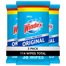 Windex Glass and Surface Pre-Moistened Wipes, Original, 38 Wipes, 3 ct