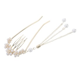 WOONEKY U Shaped Hairpin with Pearl Flower Lightweight Comfortable Bridal Hair Ornament for Chinese Wedding Secure Hold Hair Fork for Formal Events and Bridesmaids