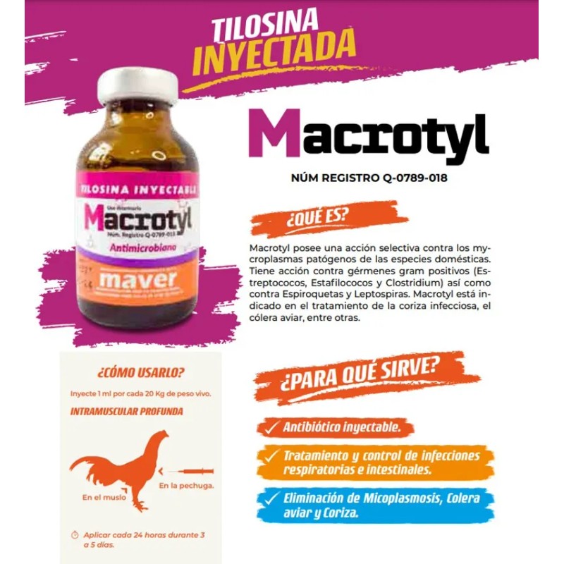 Macrotyl 100ml//contra La Coriza, Còlera // P/gallos Gallina