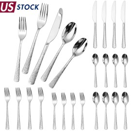 Stainless Steel Hammered Handle Flatware Set 20 Piece Silverware Bulk Wedding Restaurant Cutlery Set Dishwasher Safecolor: Silver (20 Pieces Set)