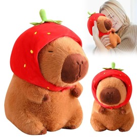 Hojalis Capybara Plush Toy, 23 cm, Cute Capybara Cuddly Toy, with Strawberry, Capybara Plush Cushion Toy, Strawberry Capybara Stuffed Toy, Birthday Gift for Children, Boys, Girls