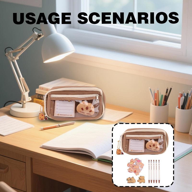 Xvbhaq Large Capacity Capybara Pencil Case Cute Transparent Multi-Layer Plush