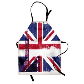 Ambesonne Union Jack Apron, Grungy Aged UK Flag Big Ben Double Decker Country Culture Historical Landmark, Unisex Kitchen Bib Apron with Adjustable Neck for Cooking Baking Gardening, Multicolor