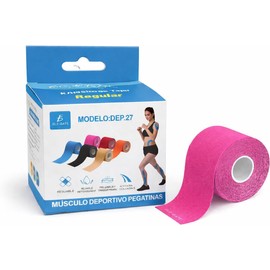 Cinta Kinesiológica 5cm x 5m Regular 1pieza Tape Deportivo Elástico para Fisioterapia, Crossfit, Running y Rehabilitación Muscular Impermeable y Transpirable (Rosa) Kinesiotape