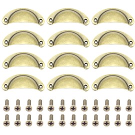 CEEYSEE Pack of 12 Shell Handles, Furniture Handles, 81 x 35 mm, Antique Vintage Cabinet Handles with Screws for Kitchen, Cabinet, Wardrobe, Drawer (KLSQ/Bronze)