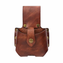 TOURBON Large Genuine Leather Tape Measure Holder Belt Pouch Electricians Tool Holster