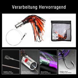 VIKETECH 10’’ 6oz Stainless Deep Sea Fishing Trolling Lure for Marlin Tuna Mahi Mahi Wahoo Sailfish Dolphin Saltwater Offshore Big Game Trolling Lures Included Mesh Bag (Orange)