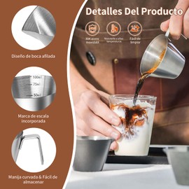 2 Piezas Tazas Para Espresso, Taza Medidora Para de Acero Inoxidable 304, 100 ml/3.4 Oz, Tazas Para Espresso, Accesorios para Café, Lavaplatos, Congelador y Microondas