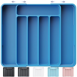 Kitsure Cutlery Drawer Organiser for Kitchen - Adjustable Cutlery Tray for Effortless Utensil Sorting, Versatile Kitchen Storage & Organisation Solution, 12.13" x 1.54" x 8.07"~13.90", Dark Blue