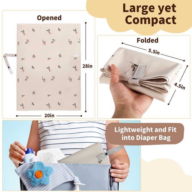 Vegan Leather Portable Changing Pad - Waterproof Compact Baby Changing