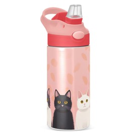 GOODOLD Cute Cat Kids Water Bottle, Insulated Stainless Steel Water Bottles with Straw Lid, 12 oz BPA-Free Leakproof Duck Mouth Tumbler for Boys Girls