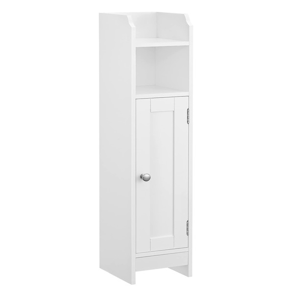 VASAGLE Small Bathroom Storage Corner Floor Cabinet with Door and Shelves, Organizer, Narrow Toilet Paper Cabinet, Adjustable White UBBC310W01