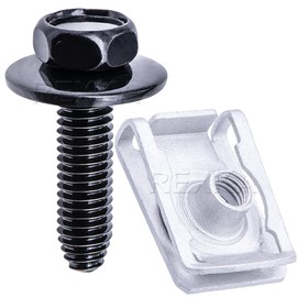 Rexka 10 Sets M6-1.0 Metric Extruded U-Type Nuts Bolts Screw Kits 6105242AA for Dodge Jeep Ram - Fender Liner Radiator Support Splash Shield Battery Tray Bumper