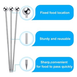 Tuperoymse 60Pcs Cocktail Picks, 4 Inch Reusable Stainless Steel Martini Picks Cocktail Toothpicks for Olives Appetizers Sandwich