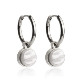 Silber Ohrringe Creolen mit Anhänger zum Wechseln • Edelstahl Ohrhänger mit Charm in grau • nickelfrei & wasserfest • MIX AND MATCH • Ø 16 mm