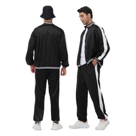 AQEWK 80s Outfit for Men - 90s Hip Hop Tracksuit, Retro Windbreaker Disco Themed Party Costume, Track Suit Sportswear Set