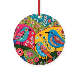 CafePress Three Little Birds On The Hill Round 4" MDF Holiday Ornament
