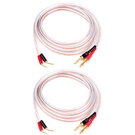 JORZOR 2 Pack Pin Type Plug to Banana Male Plug Speaker Cable, Audiophile 14 AWG OFC Speaker Wire 2M (6.6FT), 2 Pin to 2 Banana Plug