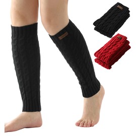 Brook + Bay Leg Warmers for Women - Cable Knitted Ankle Warmers - Winter Boot Cuffs - Warm Calf Leg Warmers OSFM - Black, Red